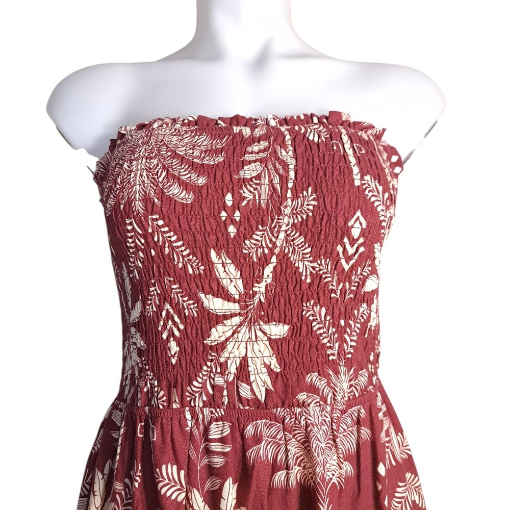 Monteau Maxi Dress Burgundy/Beige M‎ Sleeveless Summer Beach Palm Trees Print